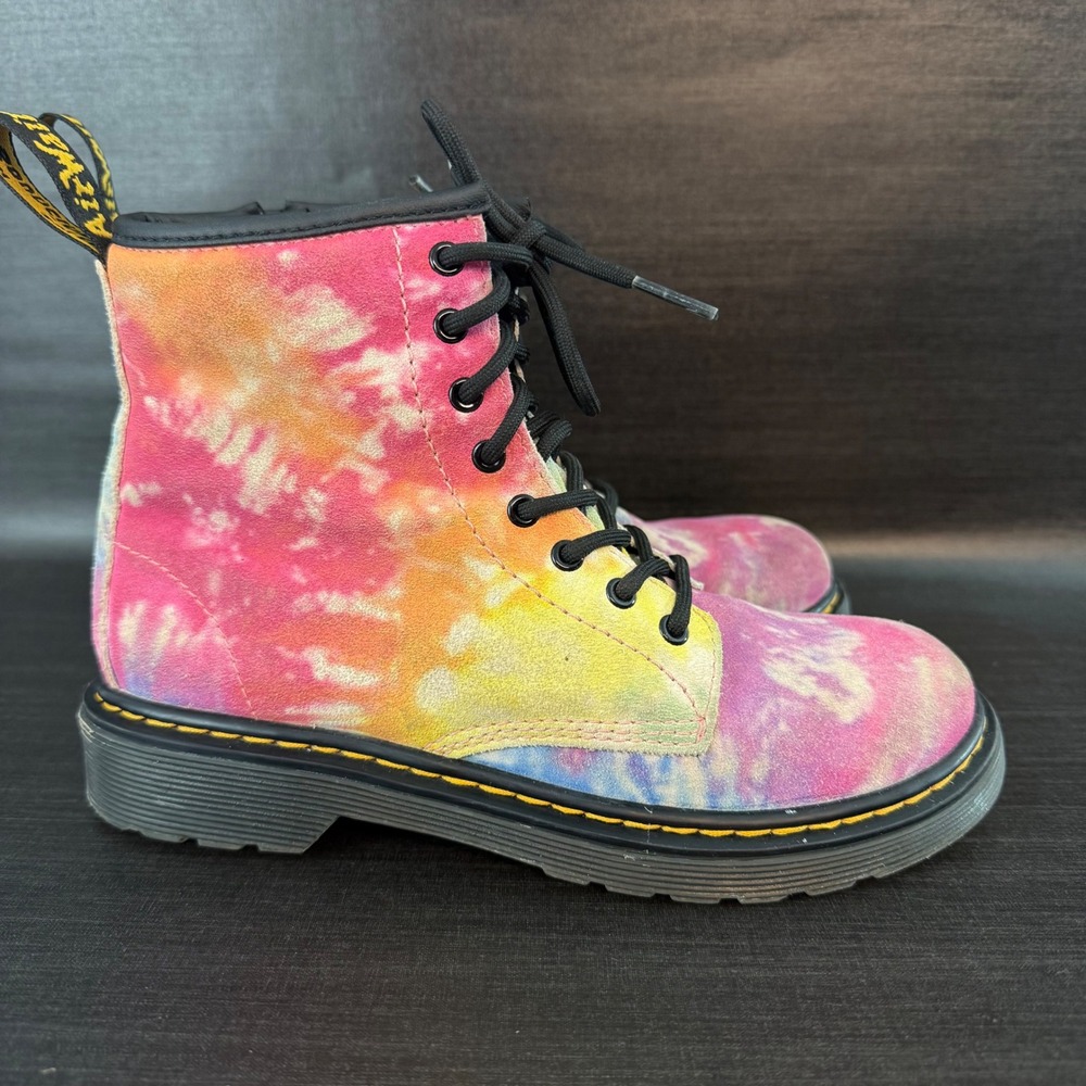 Dr. Martens 1460 Kids size 3 Tie Dye Suede Ankle Pink Yellow Blue‎ Shoes Boots